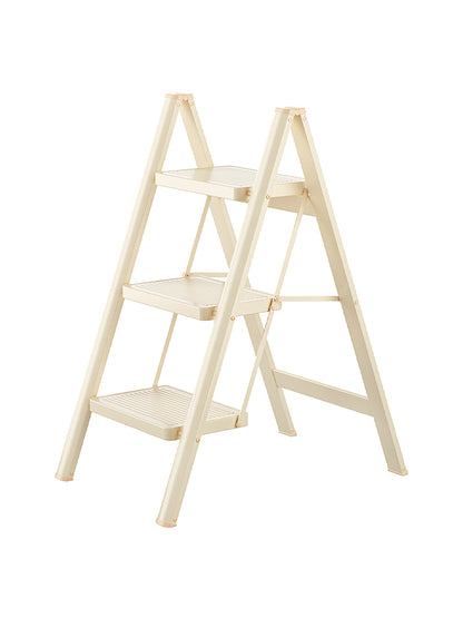 3-Step Folding Stepladder with Wide Anti-Slip Pedals, 330 lbs Capacity Lightweight Step Stool for Home & Kitchen (Cream White)