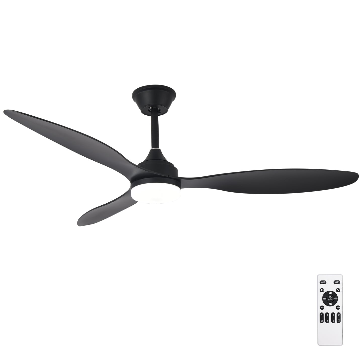 Remote Quiet 6 Speeds Black White Modern 52" Pendant Ceiling Fan with Light