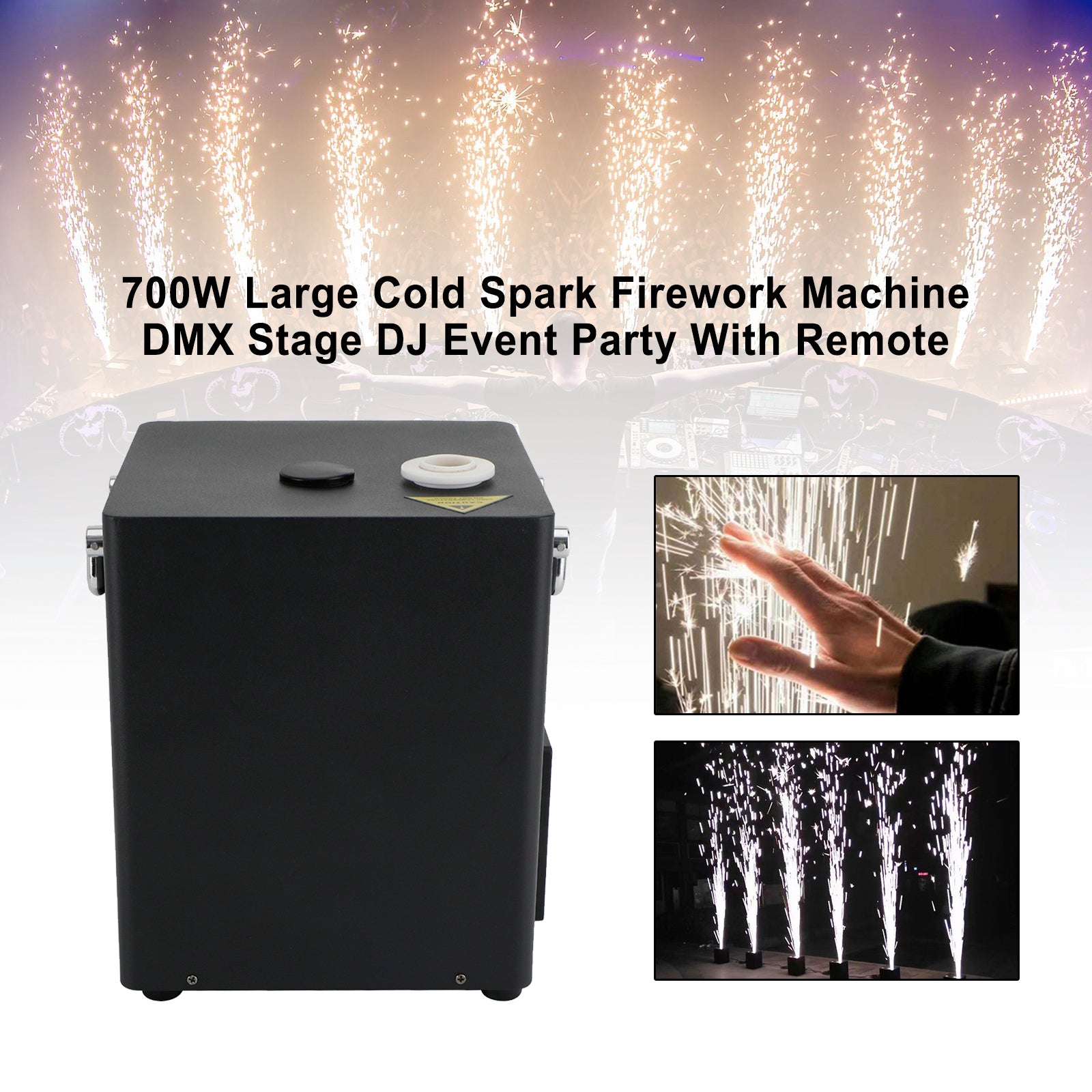700W DMX Cold Spark Machine with Wireless Remote, 4m Indoor Safe Firework Fountain for Wedding, DJ, Stage Events