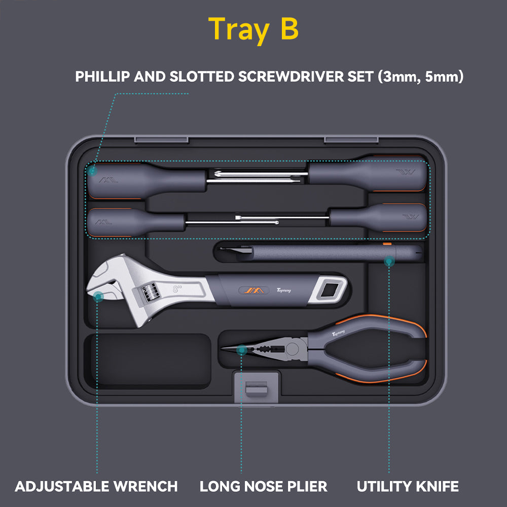Multifunctional Home & Auto & Woodworkers Repair Tool Kit, Boxs-ABCDI