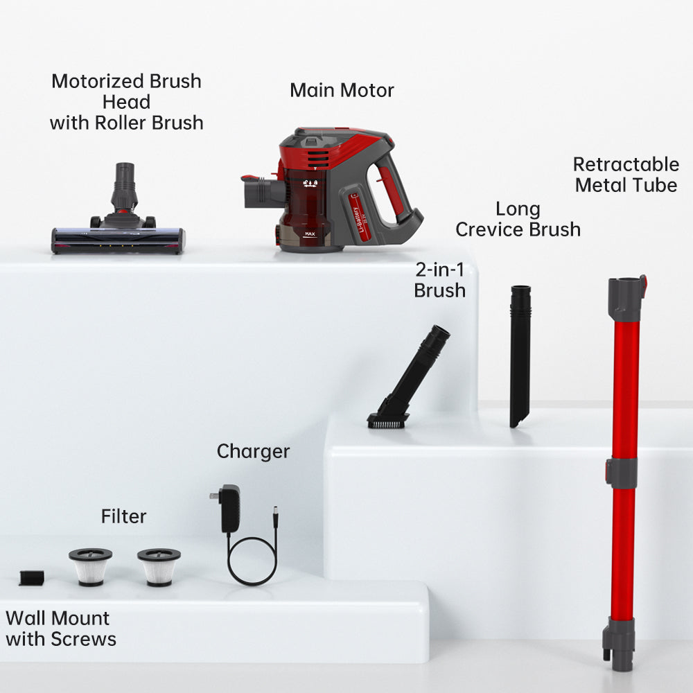 25Kpa Cordless Stick Vacuum Cleaner, 40-Min Runtime Lightweight Vac for Pet Hair, Hardwood Floors & Carpet