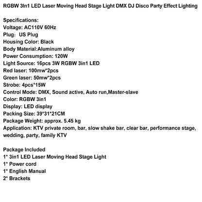 3 in 1 -16*3W Moving Head Light 16 PCS LED Stage Lighting lights DMX DJ Disco RGBW