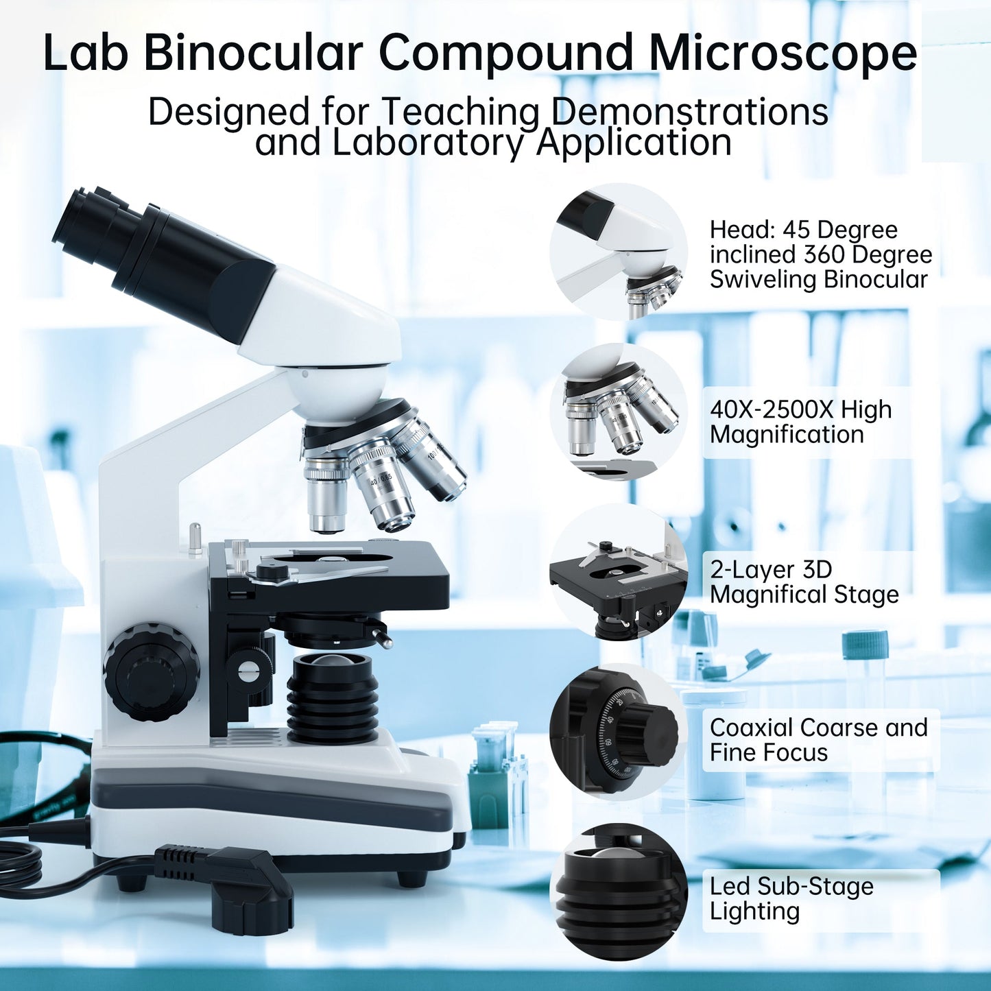 Binocular Compound Microscope For Adults Students 40X-2500X Magnification