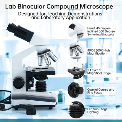 Binocular Compound Microscope For Adults Students 40X-2500X Magnification