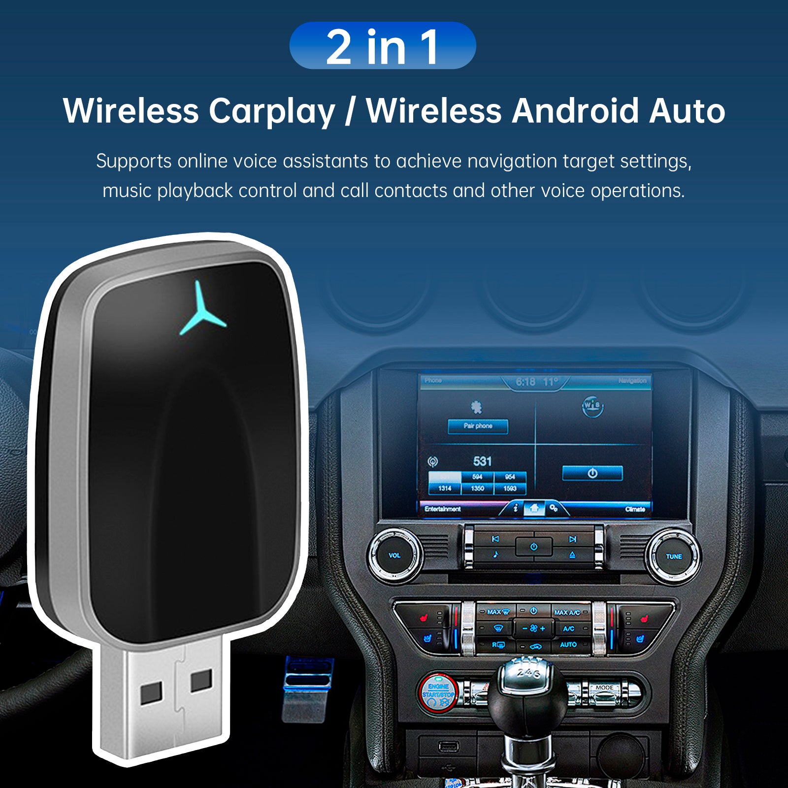 2 in 1 Wireless Apple Carplay Android Auto Adapter USB Car Dongle Connect Box