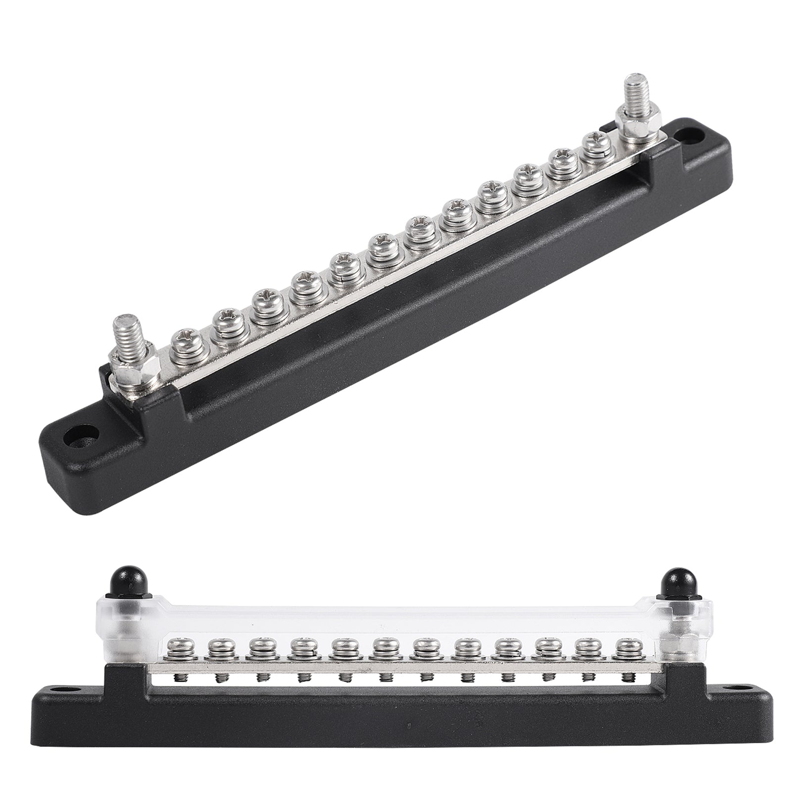 150A 12 Terminal Bus Bar Kit with Cover, Power & Ground Distribution Block for Automotive, Marine, RV & Solar