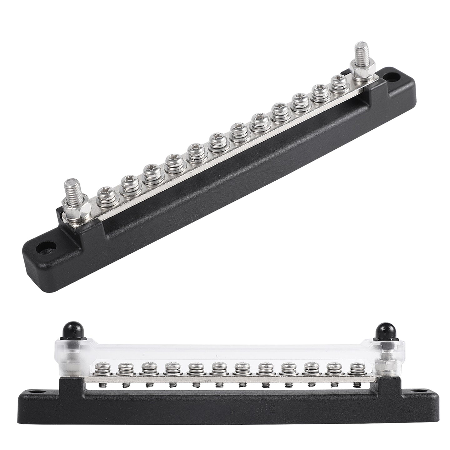 150A 12 Terminal Bus Bar Kit with Cover, Power & Ground Distribution Block for Automotive, Marine, RV & Solar