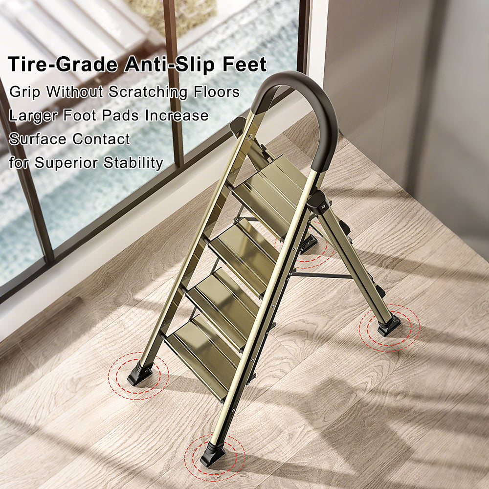 Ultra-Slim 4-Step Folding Ladder, Folds to 2.8", Lightweight Aluminum Step Stool with Safety Handle, 330lb Capacity