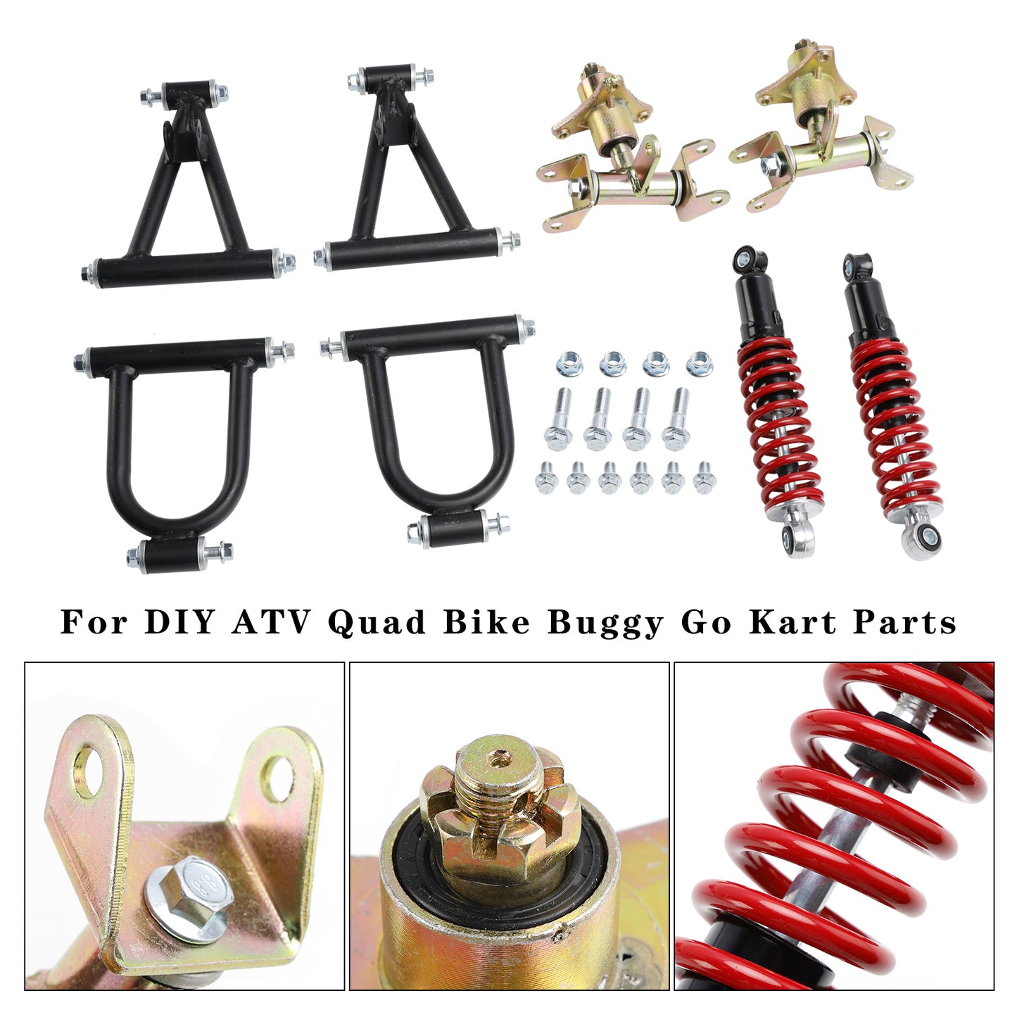 11" (285mm) Complete Front Suspension Kit with Upper & Lower A-Arms, Shocks, Steering Knuckles & Hubs for Go Kart ATV