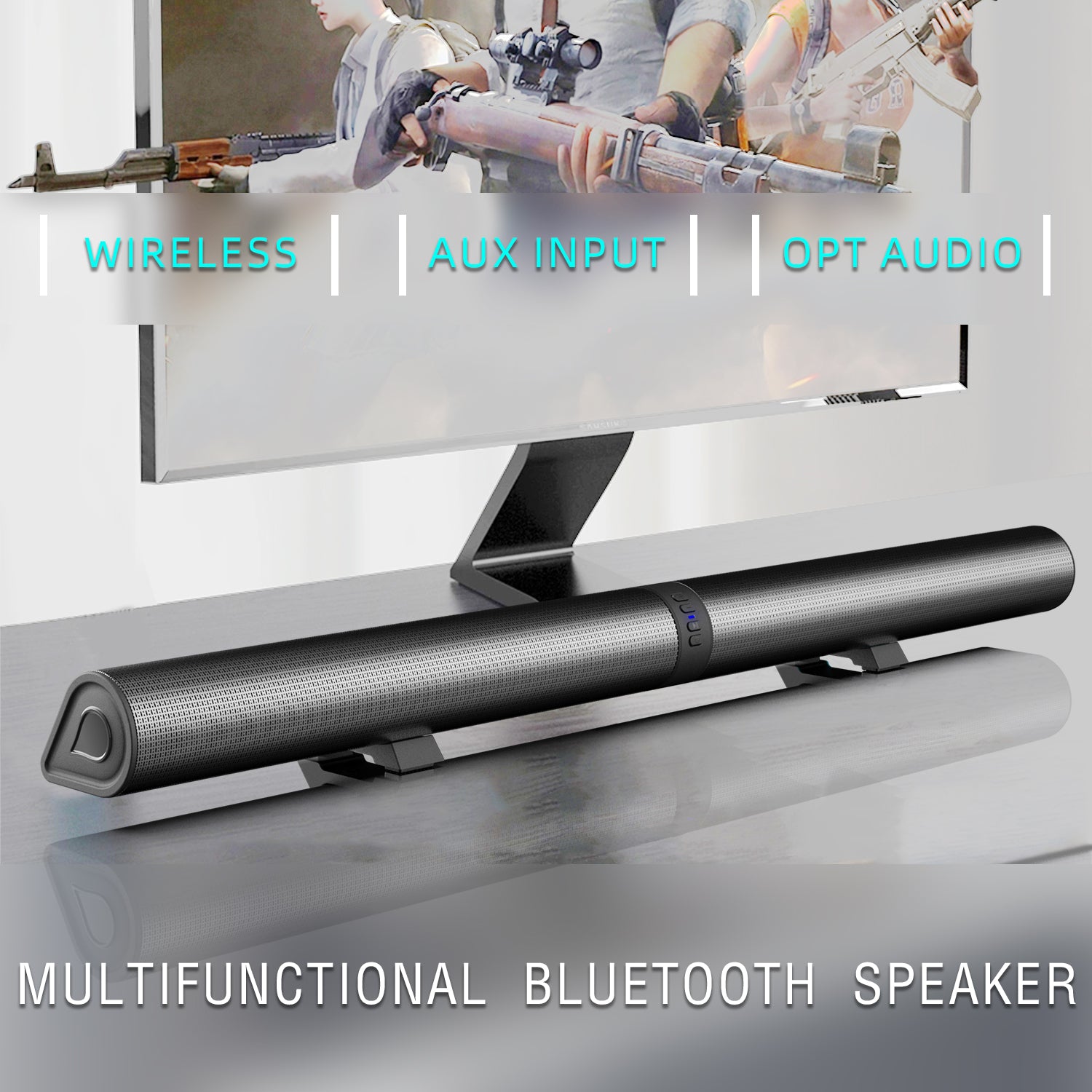 40cm Bluetooth Sound Bar System – Wireless Detachable Subwoofer & 2 Speaker Surround Audio