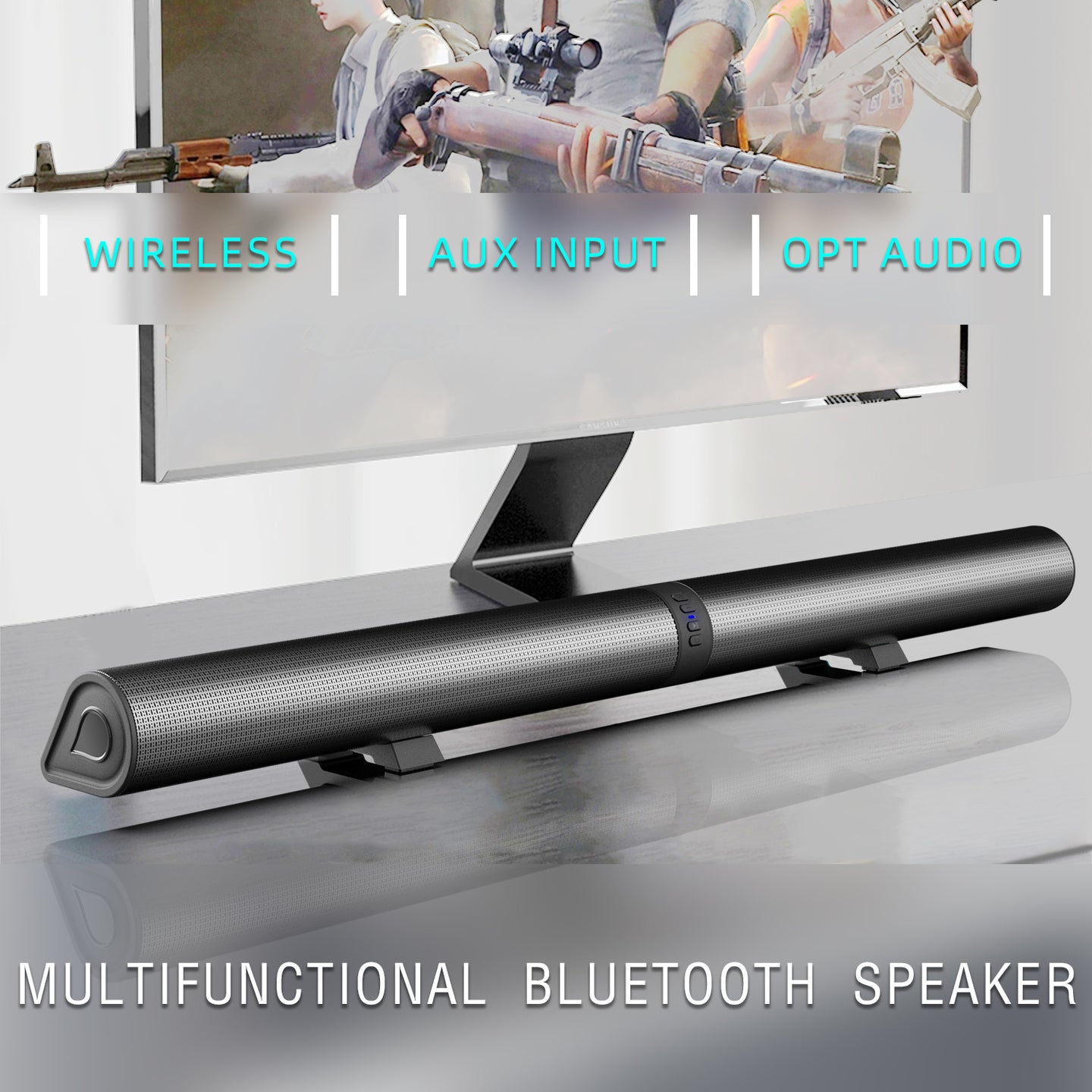 40cm Bluetooth Sound Bar System – Wireless Detachable Subwoofer & 2 Speaker Surround Audio