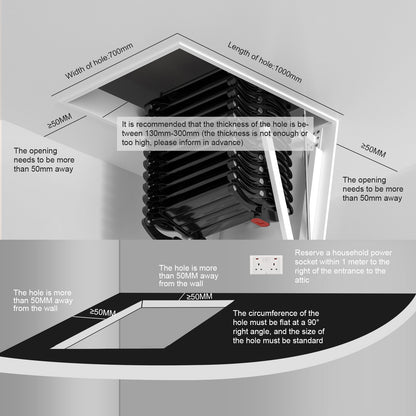 Electric Folding Attic Ladder with Remote Control, 11-Step Automatic Loft Stairs for 9.5ft Ceilings, Fits 39.37" x 27.5" Opening