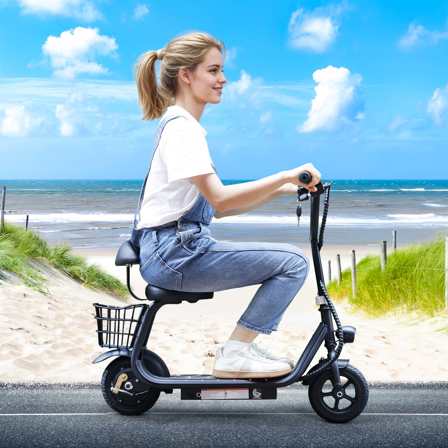 Electric Scooter with Seat for Kids Electric Scooter for Kids Ages 4-10 12.43-Mile Range Neon Lights 3-Speed Adjustable Up to 11 MPH