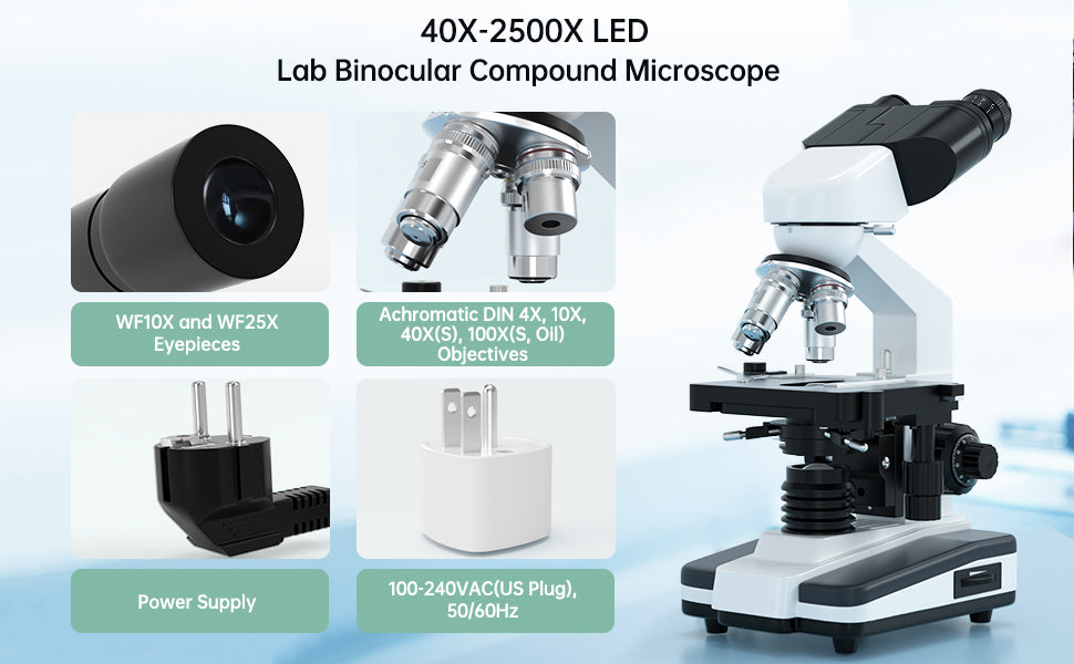 Binocular Compound Microscope For Adults Students 40X-2500X Magnification