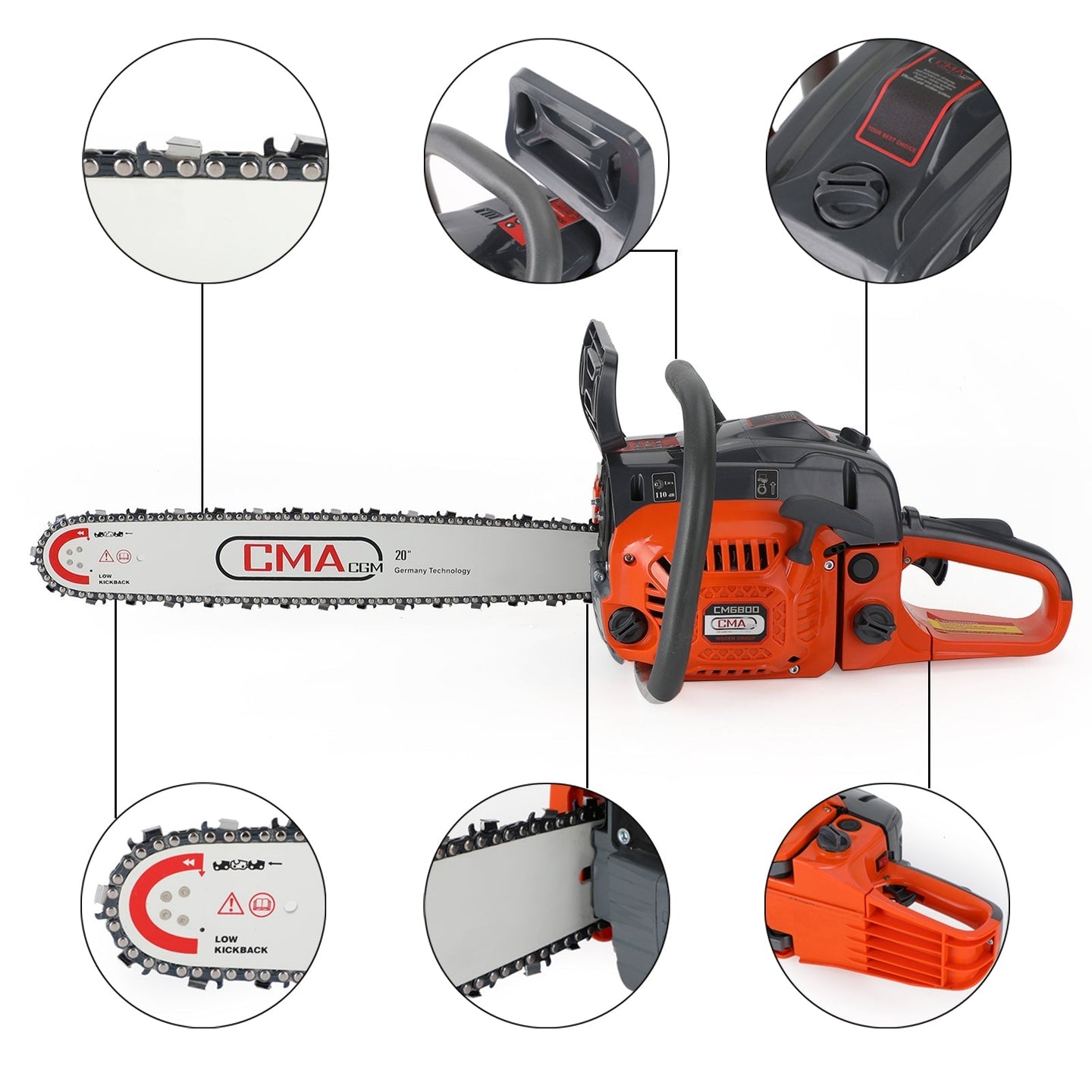 20inch 68CC Gasoline Chainsaw Cutting Wood Gas Sawing