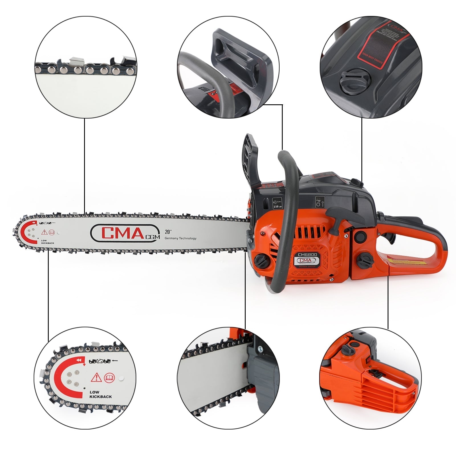 20inch 68CC Gasoline Chainsaw Cutting Wood Gas Sawing