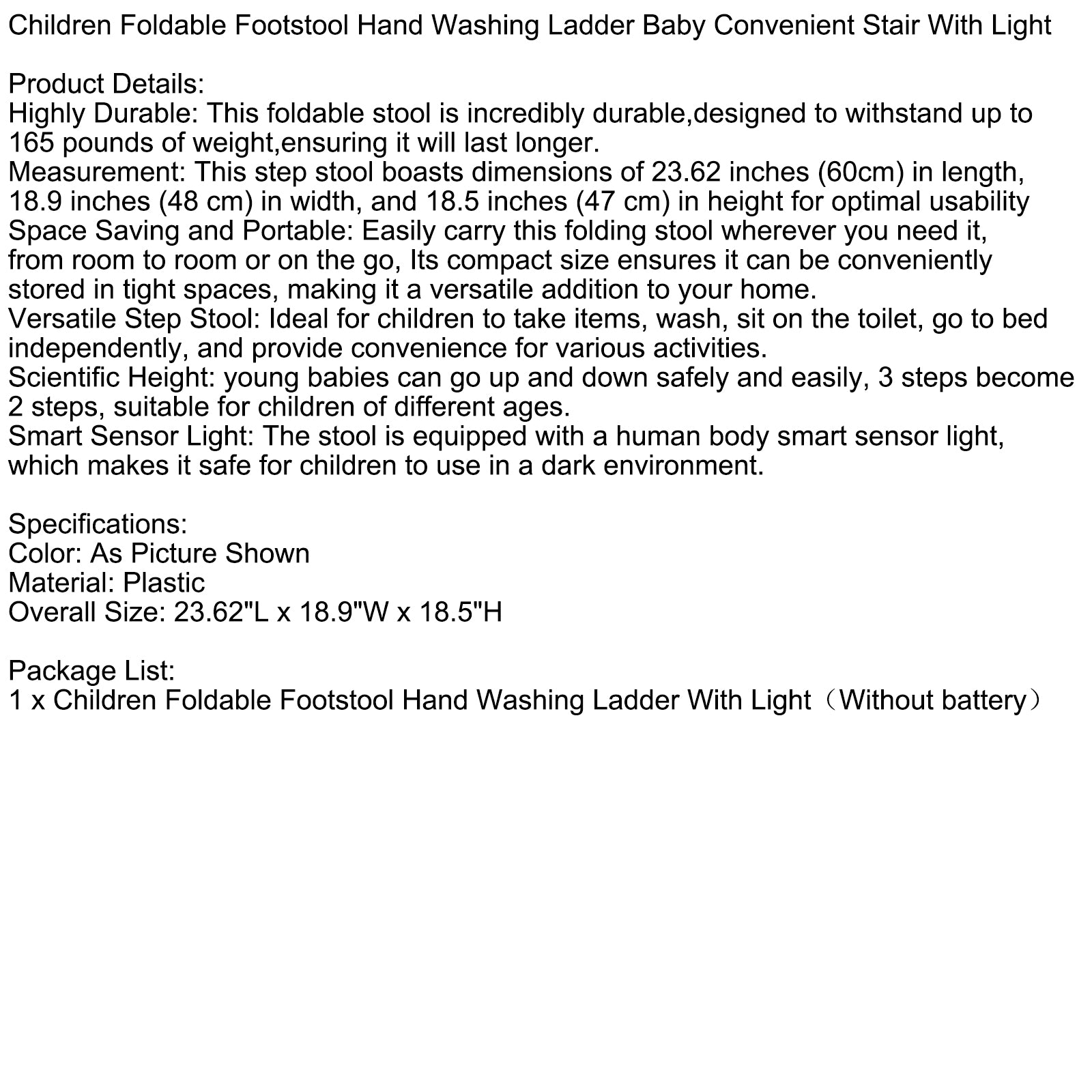 Children Foldable Footstool Hand Washing Ladder Baby Convenient Stair With Light