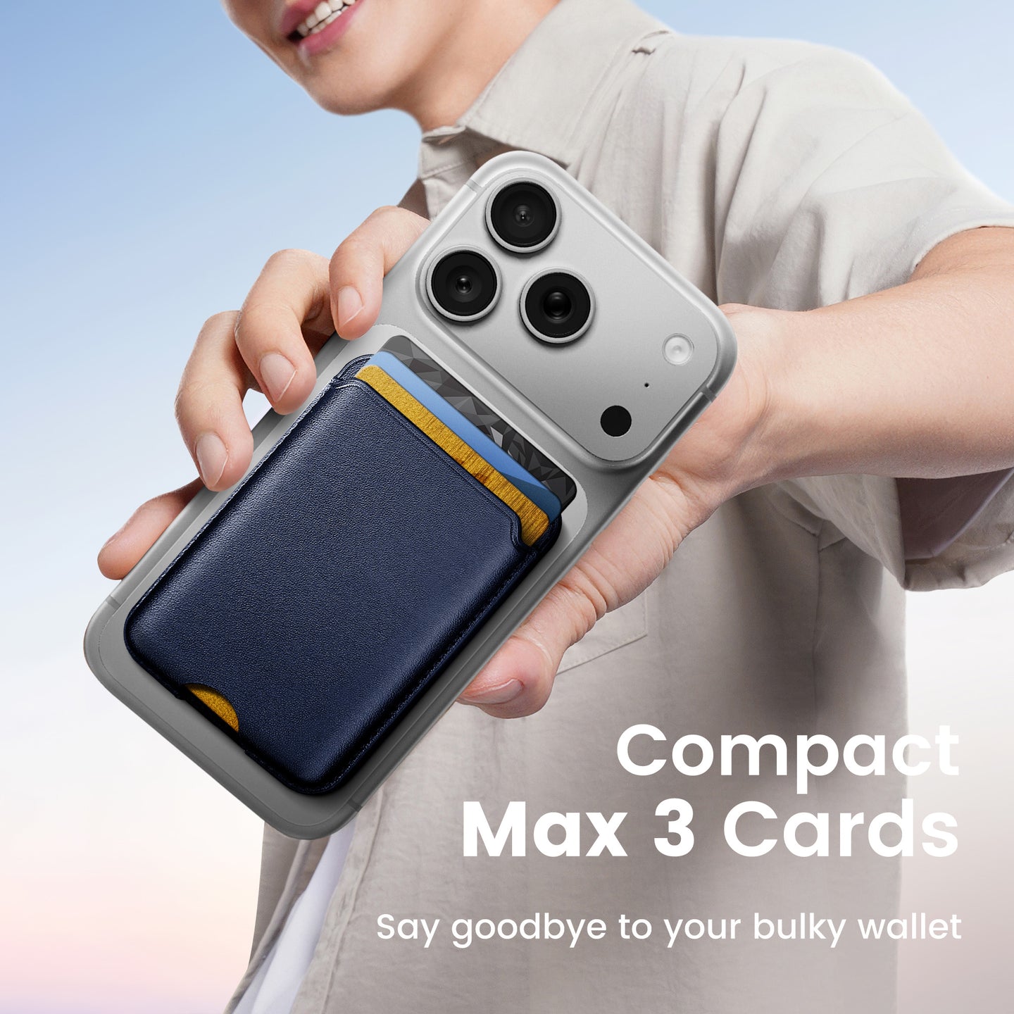 Magnetic Card Holder MagSafe Wallet 3 Card Holder RFID Protection iPhone Wallet Magnetic Strength Vegan Leather for iPhone 17/16/15/14/13/12 Series and Selected Samsung Devices Dark Blue