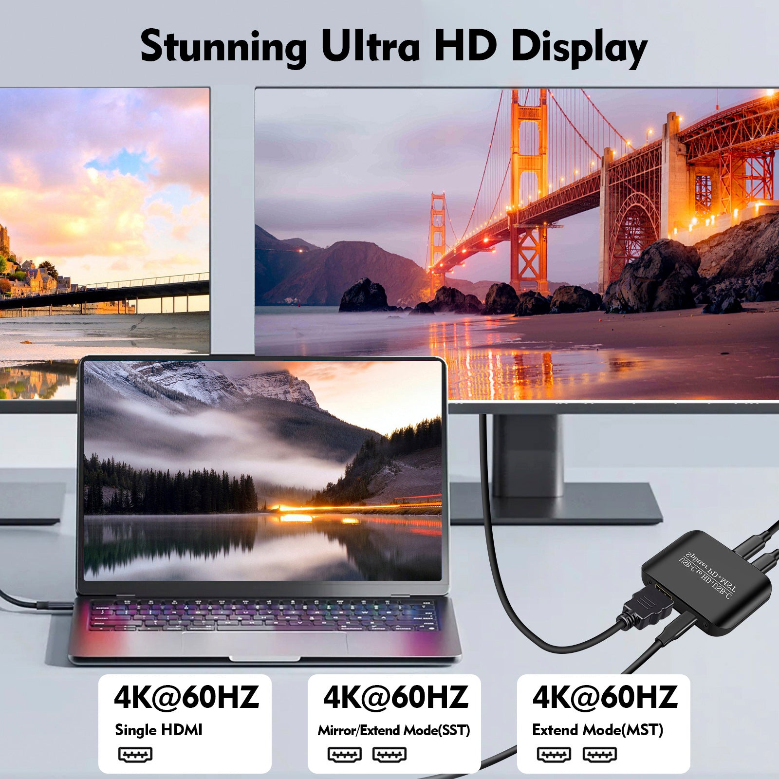 4K60TYPE-C to HDMI+TYPE-C Adapter Support Different Same Display Splitter MST/PD