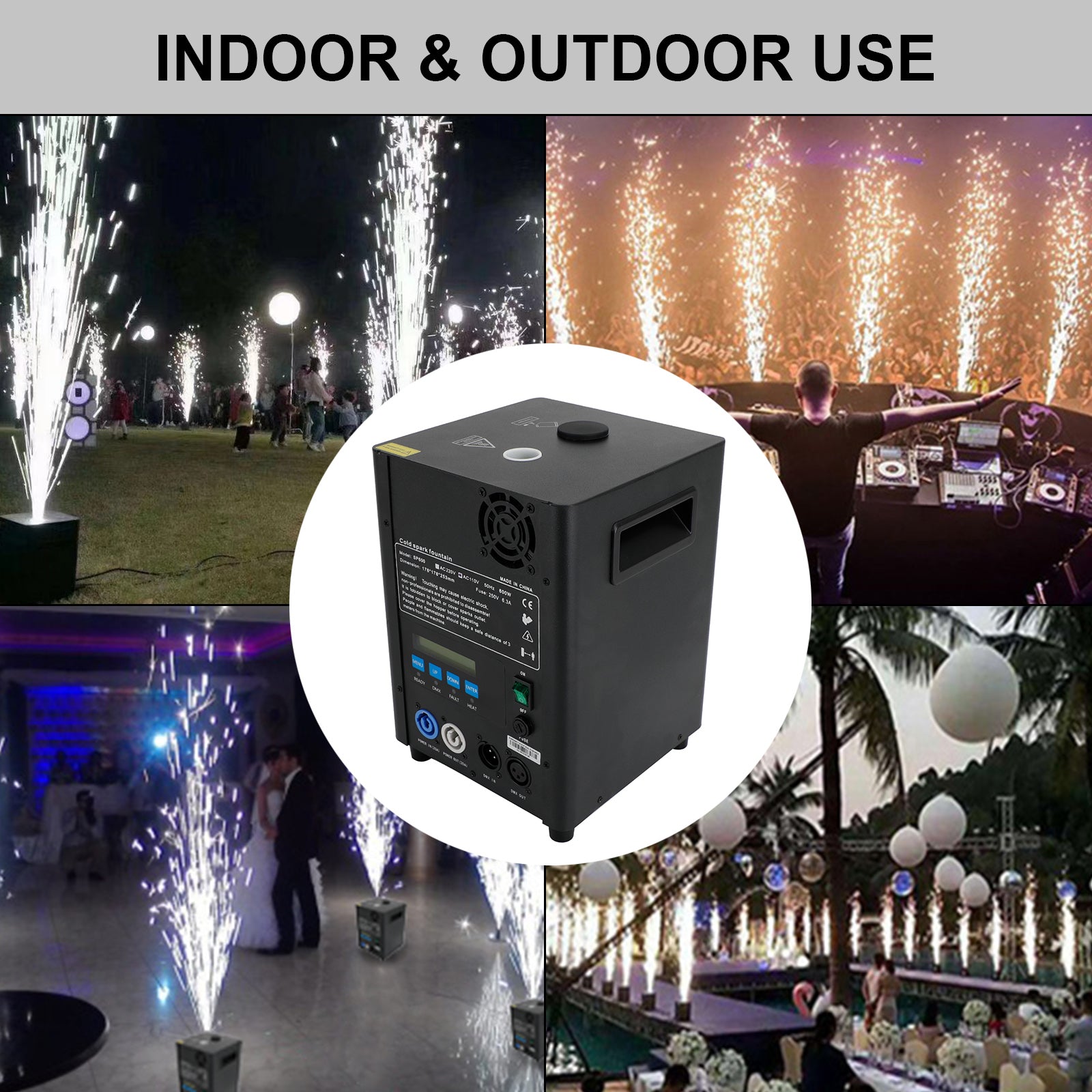 600W Electronic Cold Spark Machine – DMX Stage Firework Effect for Events, Low Noise Indoor Outdoor Party
