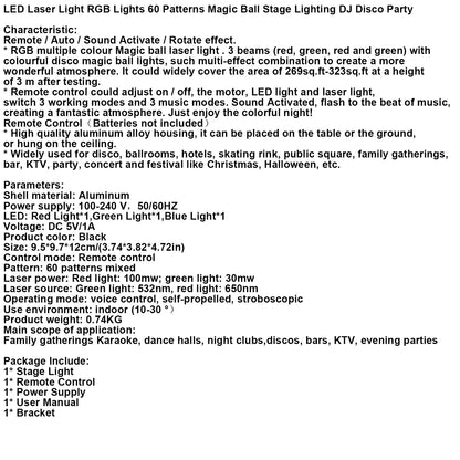 LED Laser Light RGB Lights 60 Patterns Magic Ball Stage Lighting DJ Disco Party