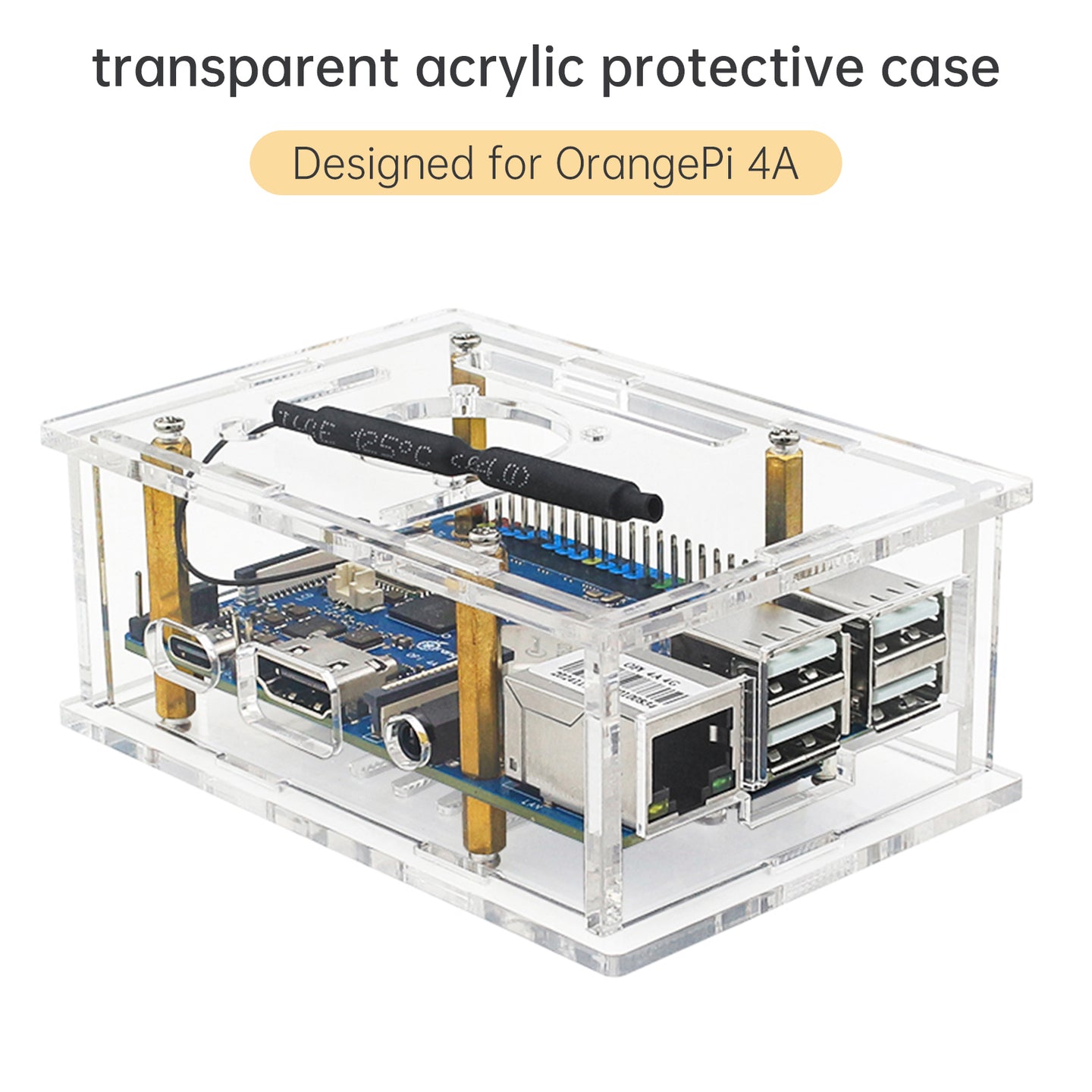 Orange Pi 4A Acrylic Case Orange Pi Transparent Protective Box with Cooling Fan