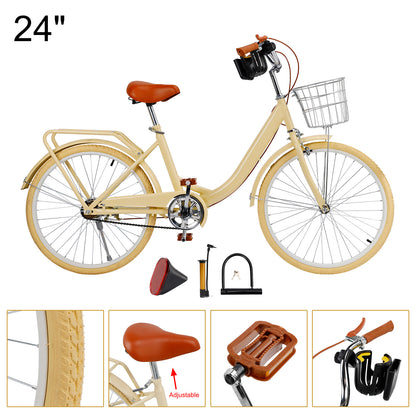 24/26 inch Women City Bicycle Beach Cruiser Bike with Basket & Rack