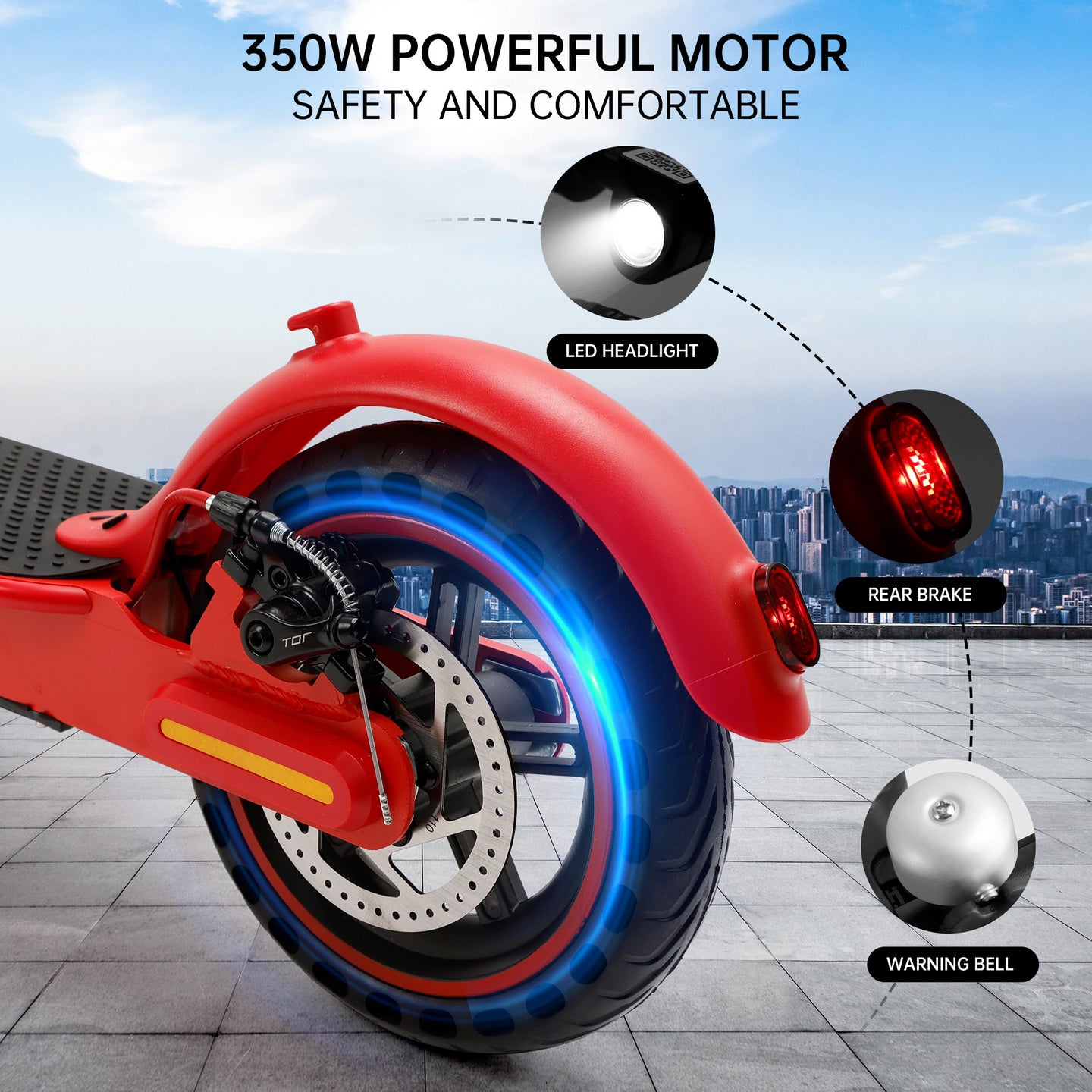 8.5" Folding Electric Scooter With app 350W 35KM Range 30km/h City Commute Red (Copy)