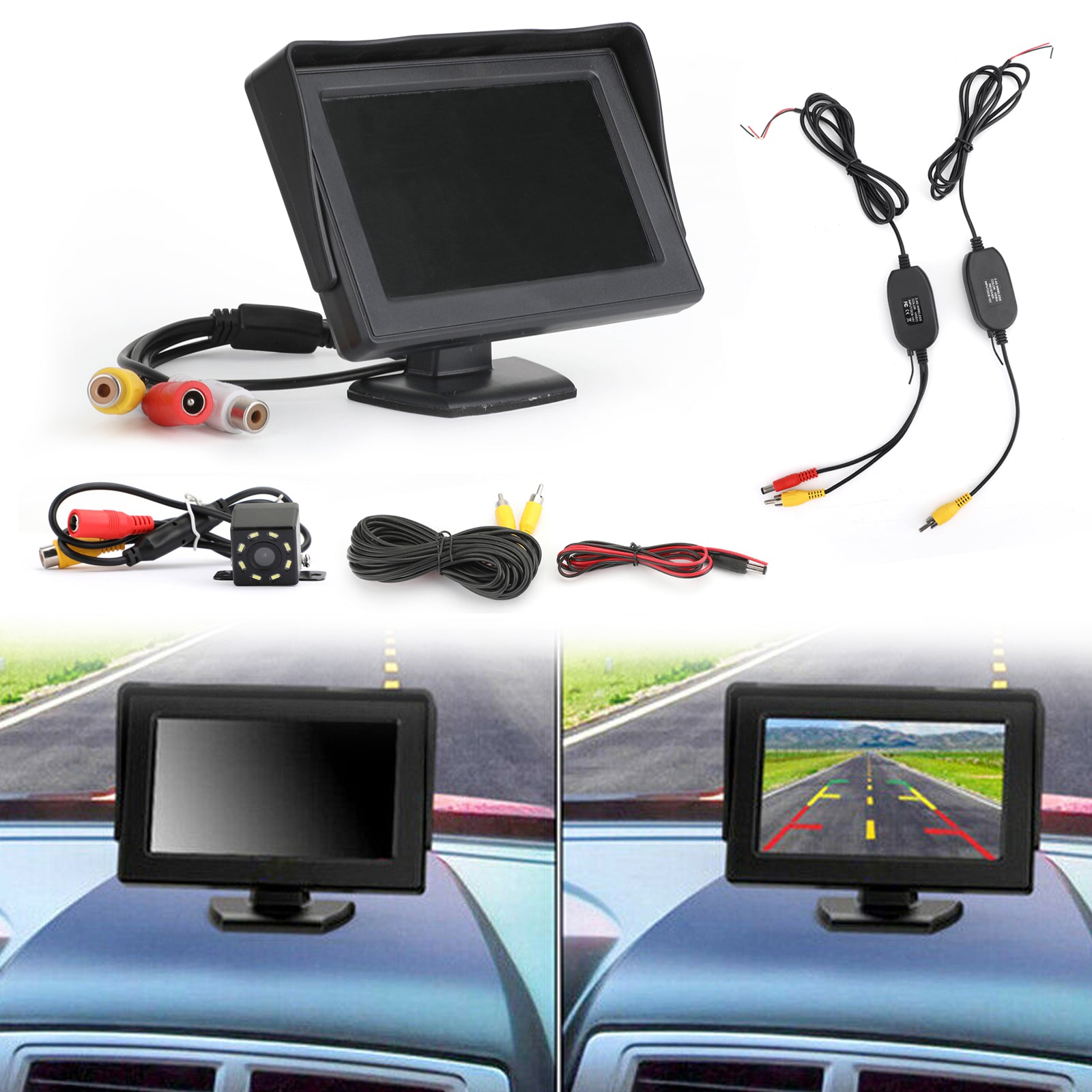 4.3" Car Monitor + Wireless Reverse Camera PAL NTSC Rear View Display TFT LCD Kit