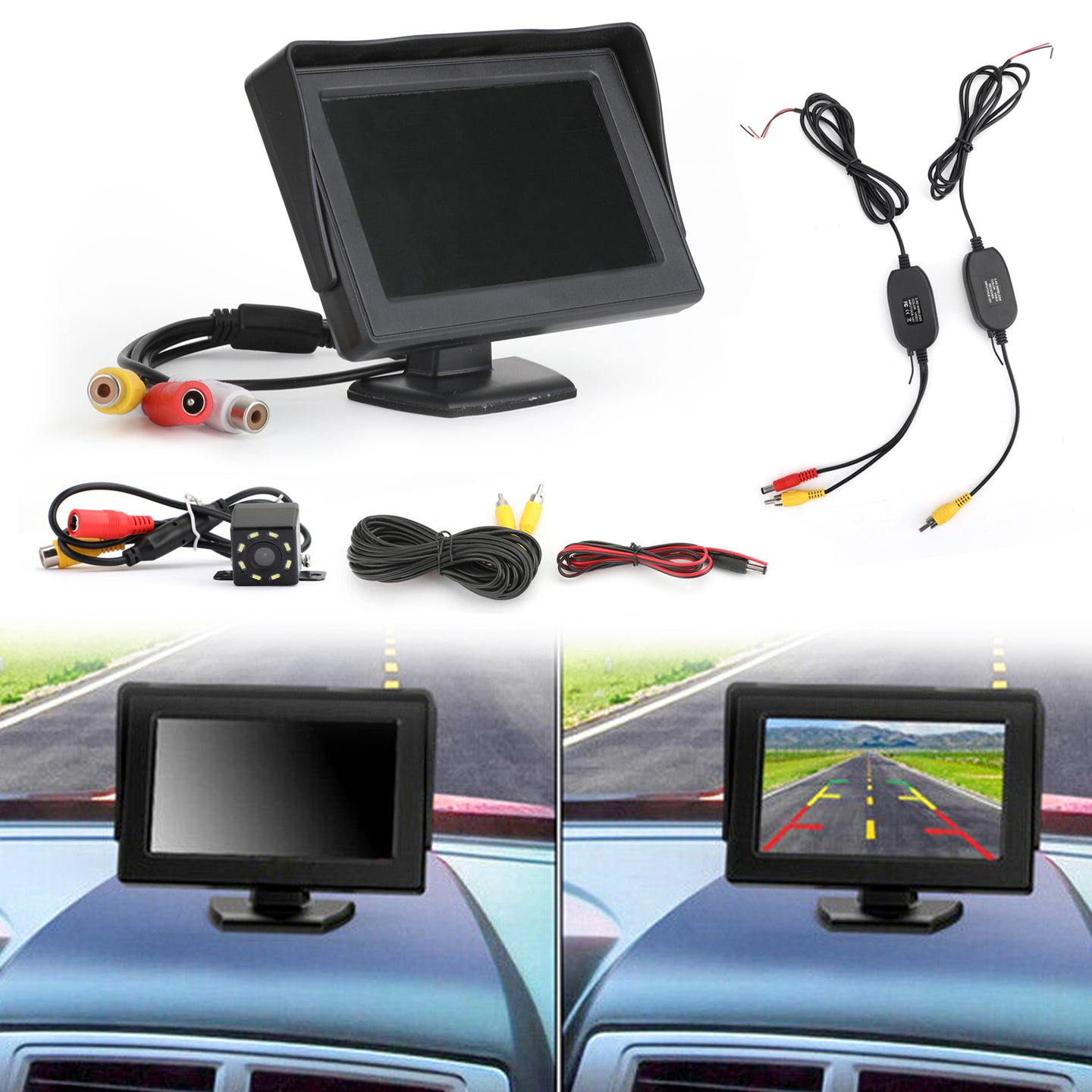 4.3" Car Monitor + Wireless Reverse Camera PAL NTSC Rear View Display TFT LCD Kit