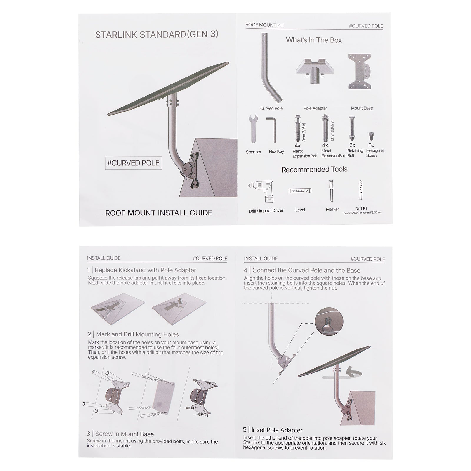 Starlink Gen 3 Mount 360° Adjustable Mounting Kit For Roof Exterior Wall Install