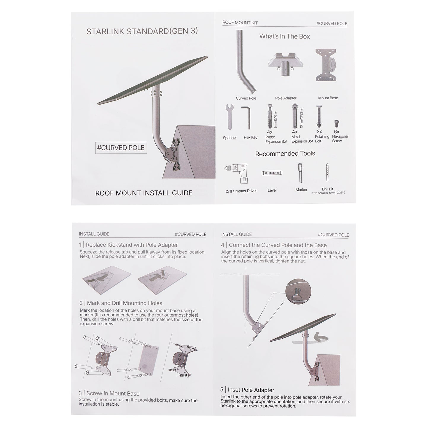 Starlink Gen 3 Mount 360° Adjustable Mounting Kit For Roof Exterior Wall Install
