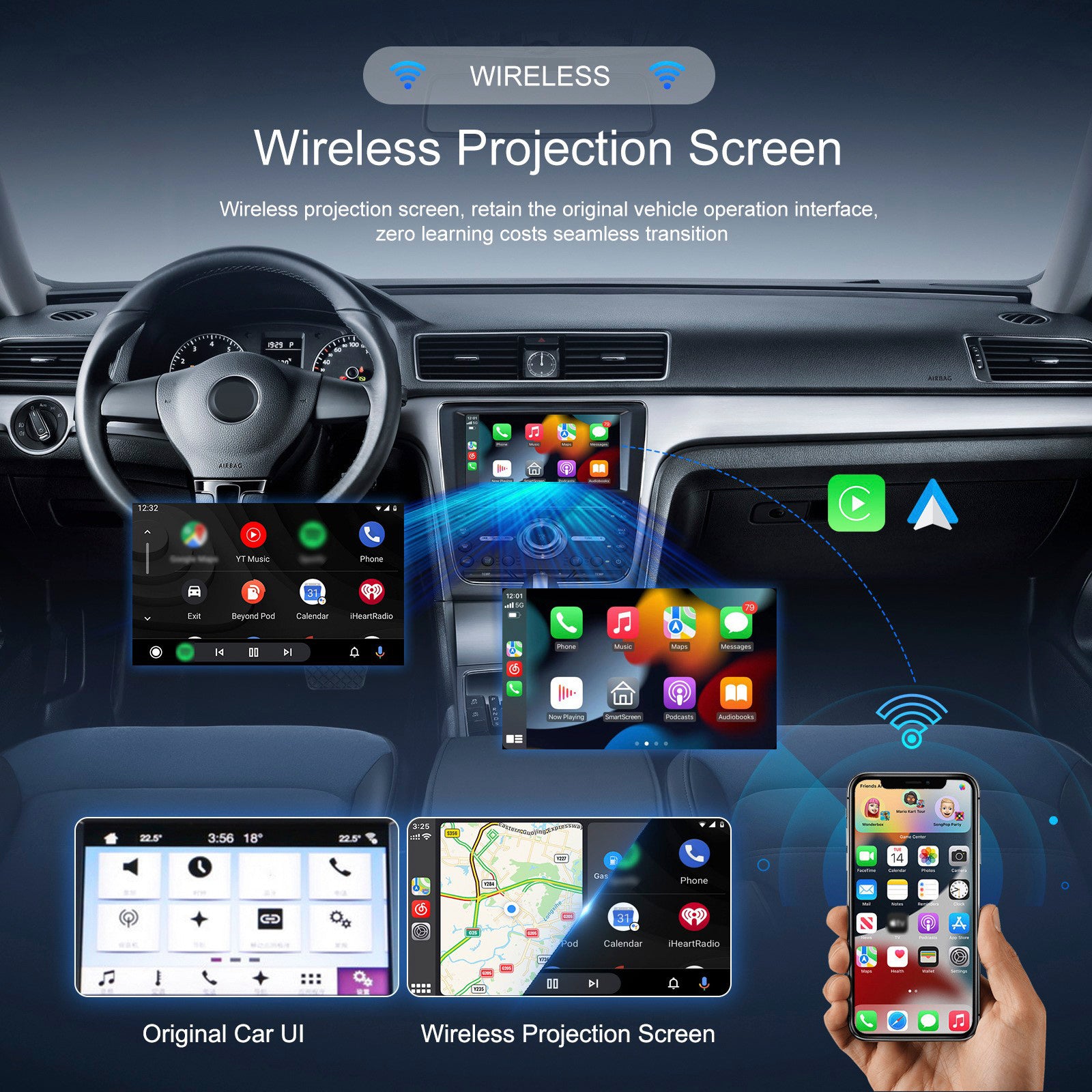 2 in 1 Wireless Apple Carplay Android Auto Adapter USB Car Dongle Connect Box