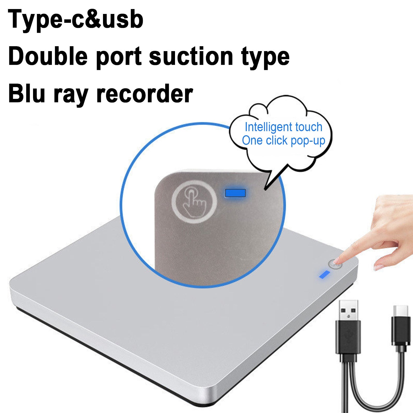 Portable External BD/DVD/CD Burner – USB Slot-In Drive, Slim & Plug & Play, Silve