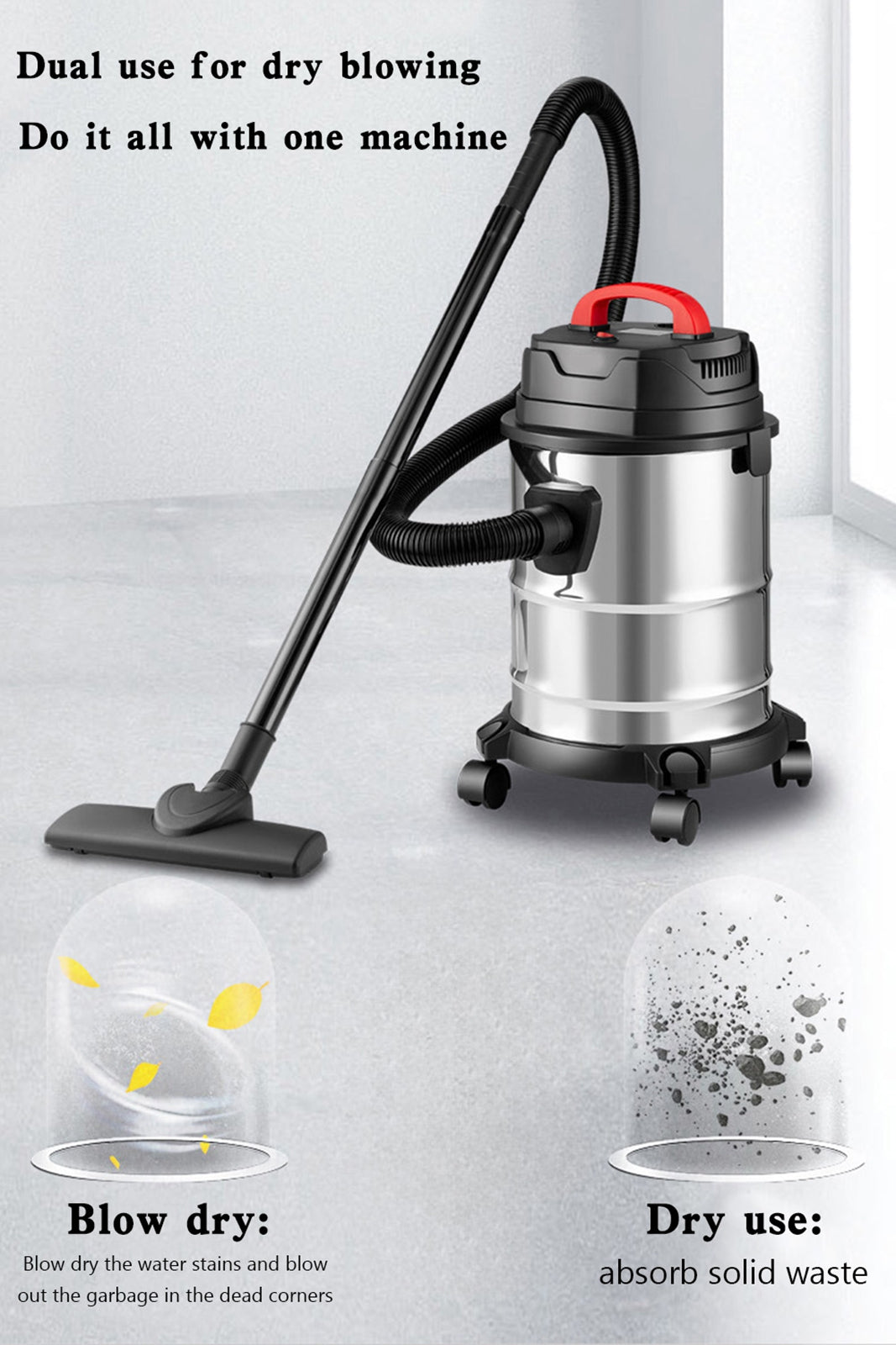5 Gallon Stainless Steel Wet/Dry Shop Vacuum Cleaner 1800W with Powerful Suction & Large Capacity for Home & Commercial Use
