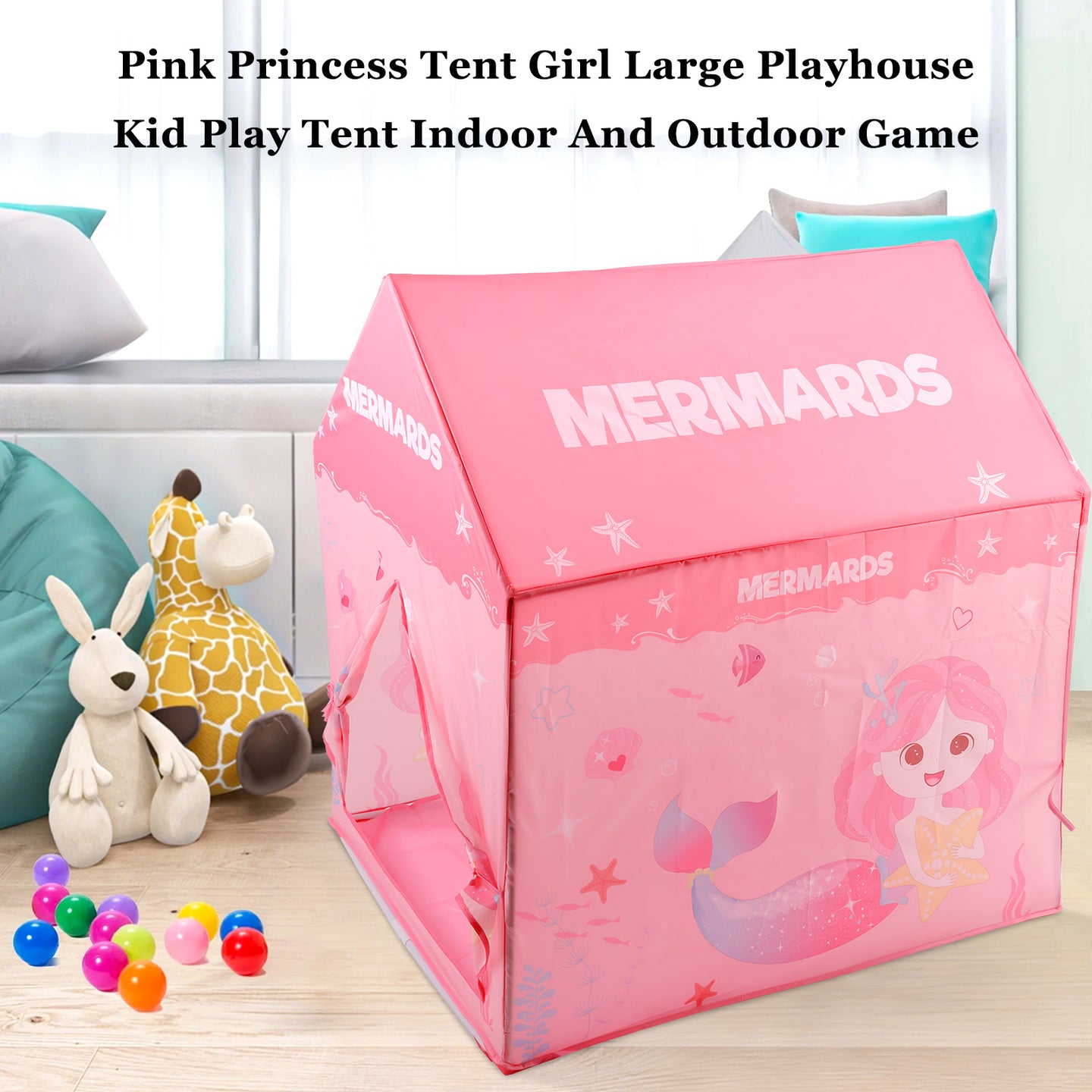 Large Pink Princess Castle Play Tent for Girls, Kids Indoor & Outdoor Playhouse