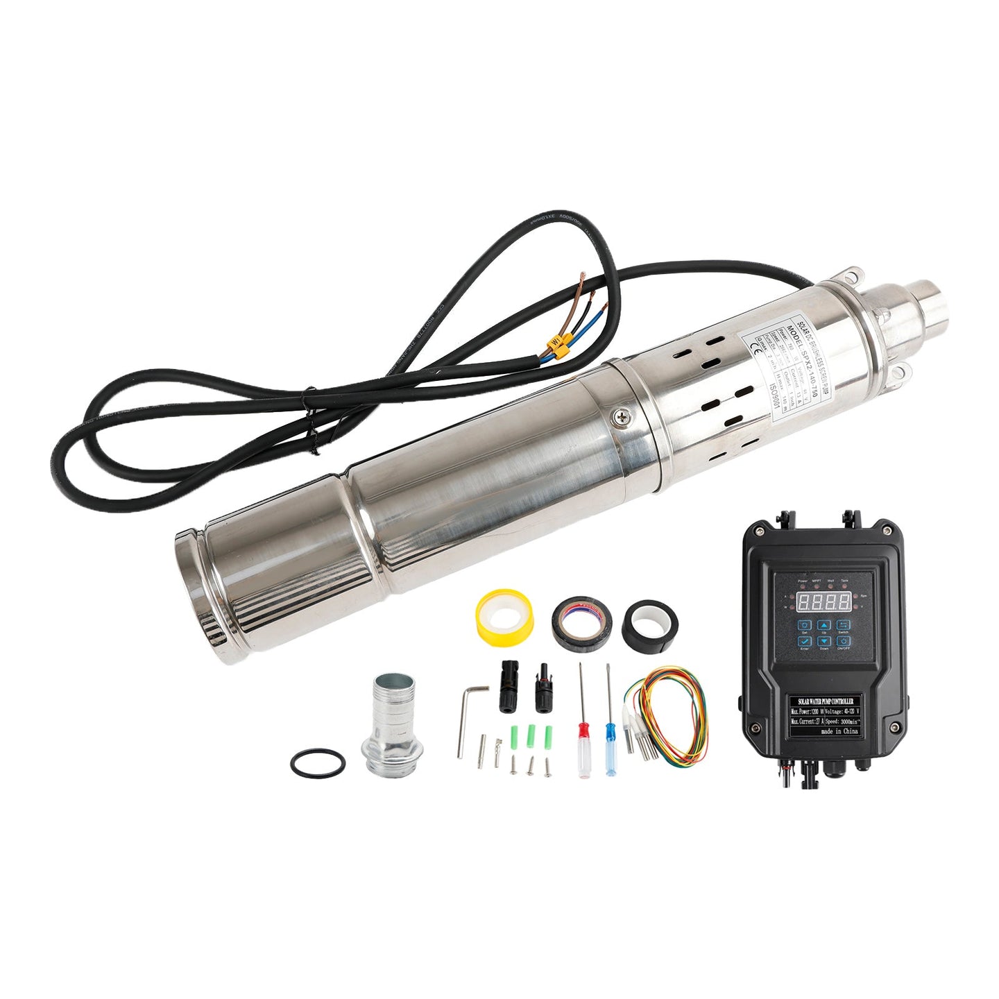 750W 48V Solar Submersible Borehole Pump with MPPT – 3 Inch Deep Well Screw Pump, Max Head 140M