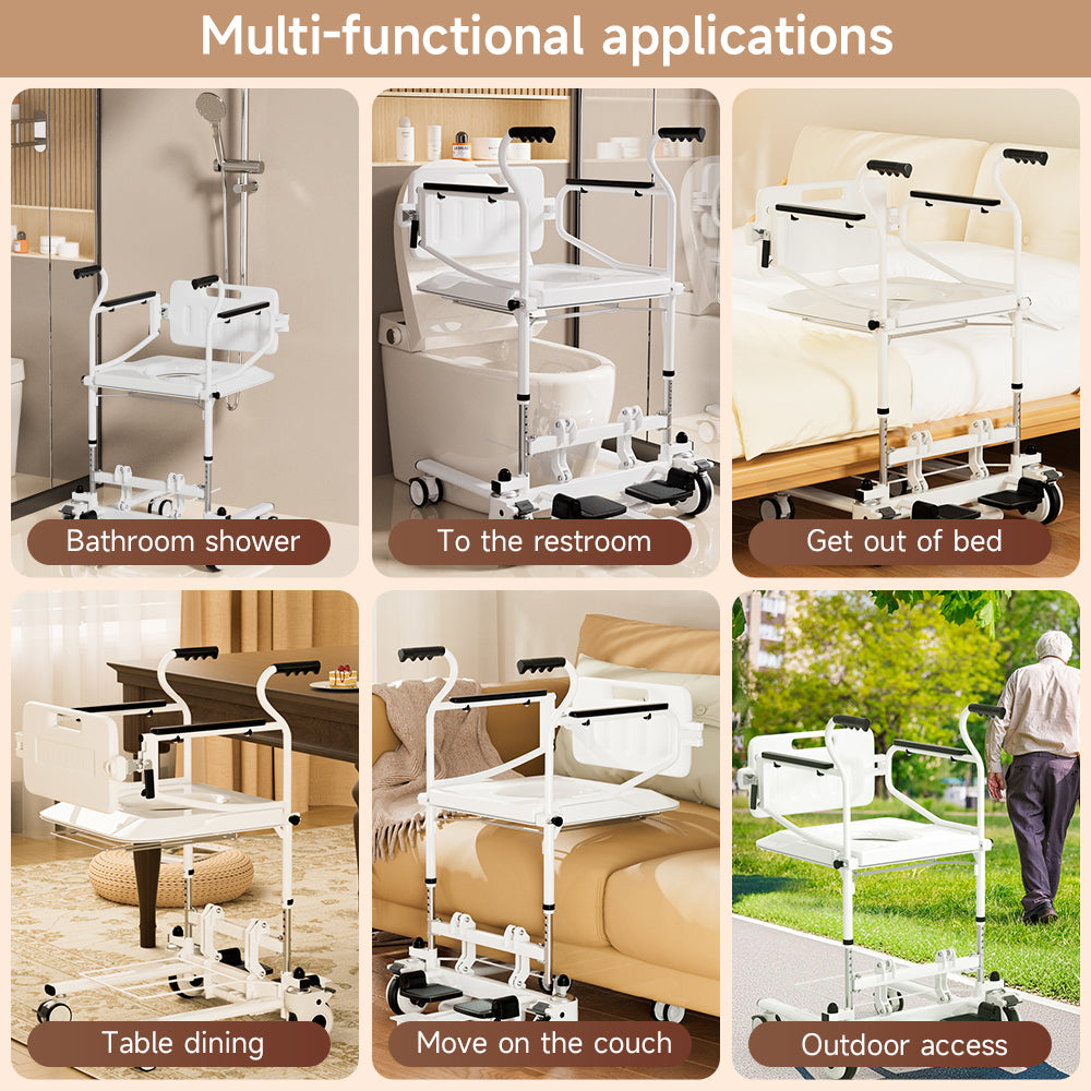 Hydraulic Patient Transfer Wheelchair – Removable Split-Type Chair, 250lb Capacity