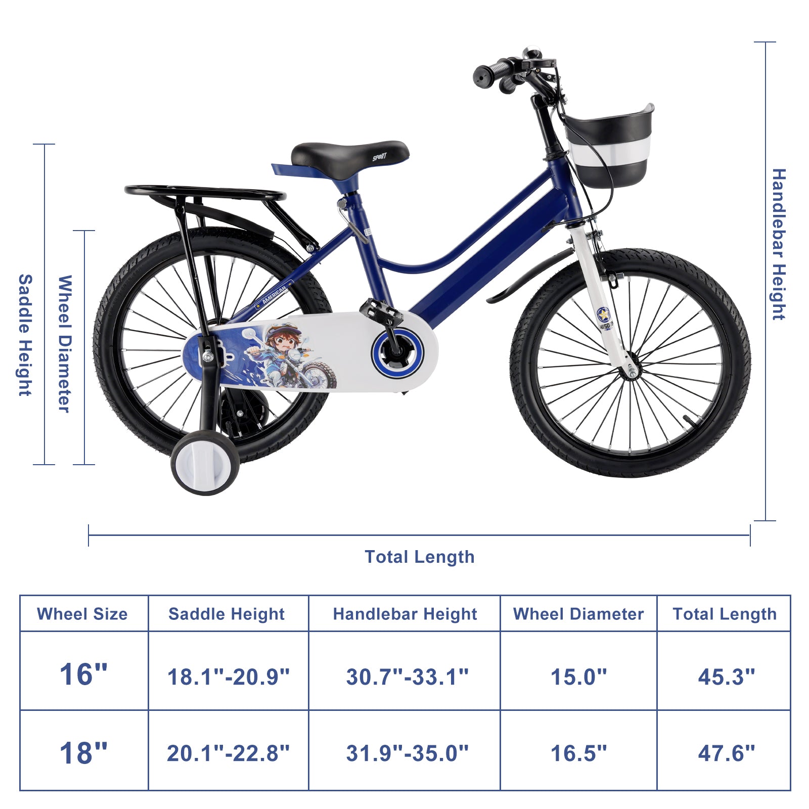 16" Kids Bike for Boys and Girls with auxiliary wheels & Rack Dark Blue (Copy)