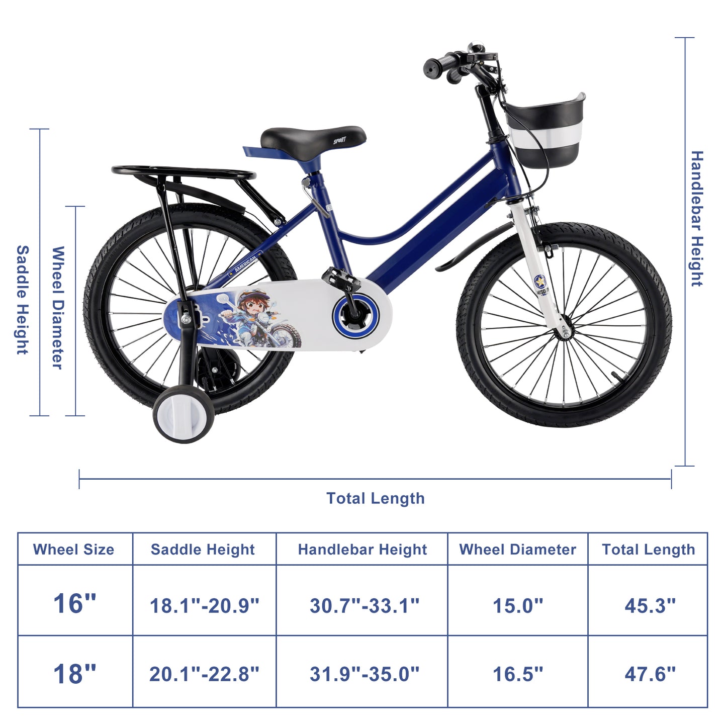 16" Kids Bike for Boys and Girls with auxiliary wheels & Rack Dark Blue (Copy)
