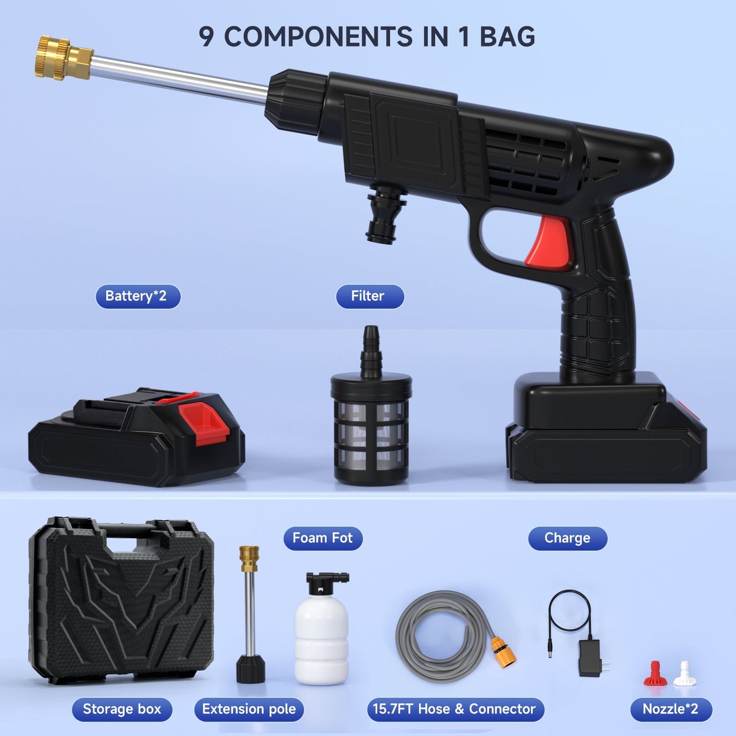 Cordless Portable Electric High Pressure Water Spray Gun Car Washer Cleaner Tool