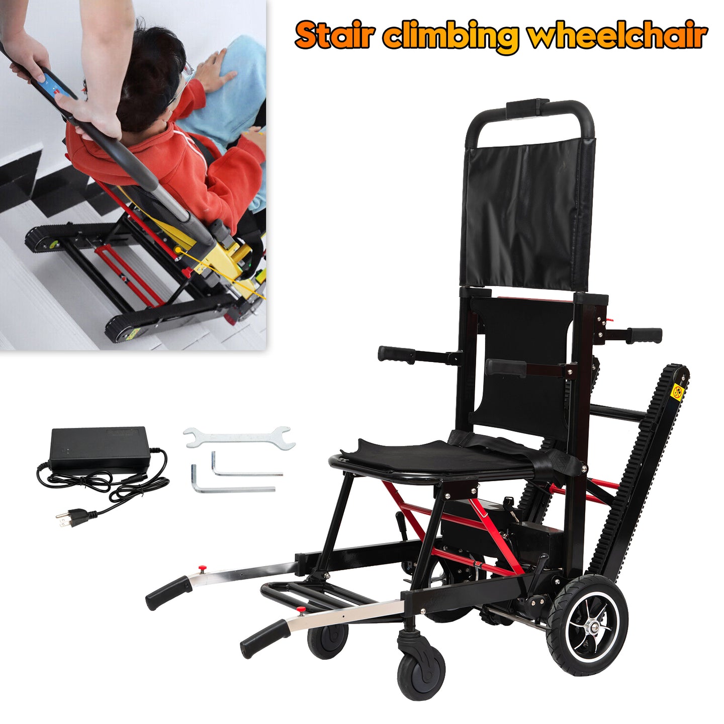 Motorized Stair Climbing Wheelchair with Powered Tracks, Portable Evacuation Stair Lift Chair for Seniors & Disabled, 350 lbs Capacity
