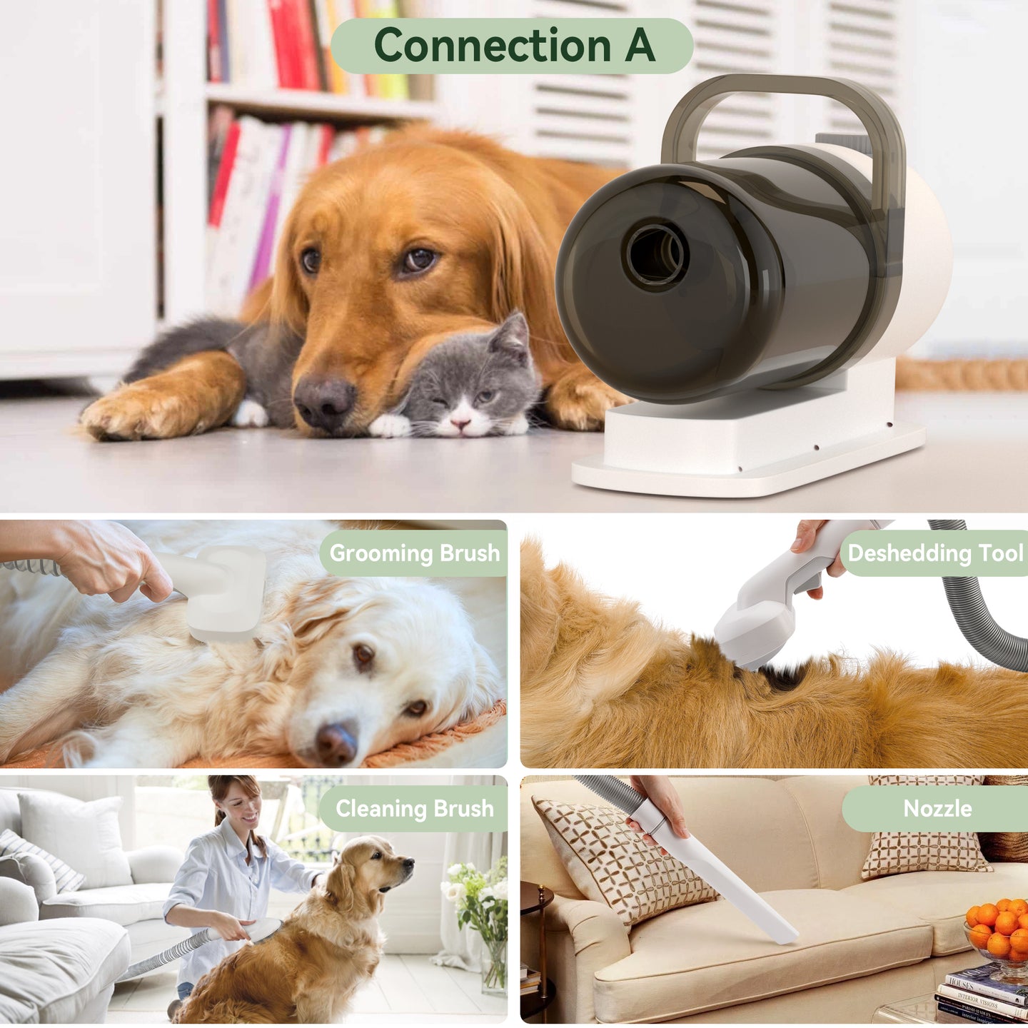 1.5L Grooming Tools for Dogs Cats Pets 5 In 1 Pet Grooming Kit Vacuum Suction Professional Pet Hair Clipper Dog Vacuum Brush for Shedding Grooming
