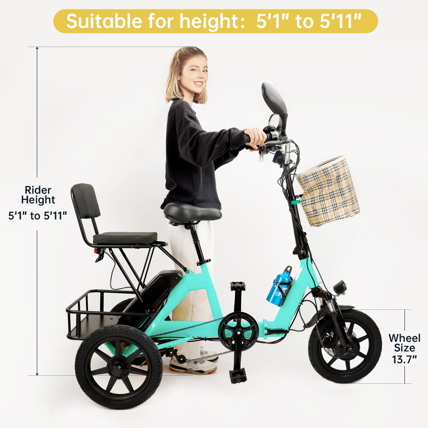 3 Wheel E-Trike Electric tricycle for Adult Folding Motorized 48V 350W