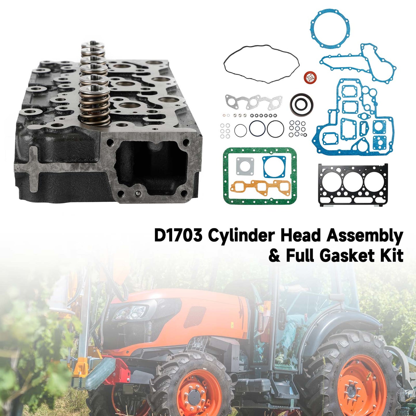 Complete Engine Cylinder Head Assembly for Kubota D1703 Engine – Fits Bobcat 238 325 Excavator