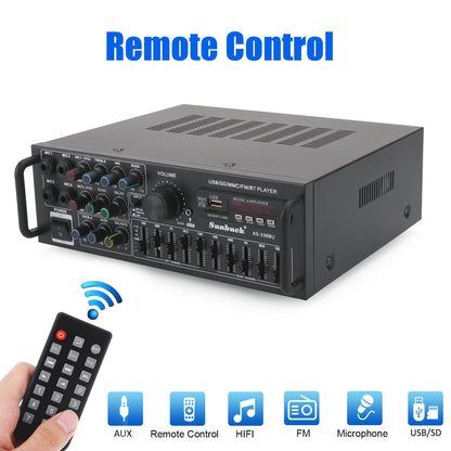 ☆2000W Bluetooth HiFi Power Amplifier Karaoke USB EQ Mixer SUNBUCK with Remote Control for Car and Home