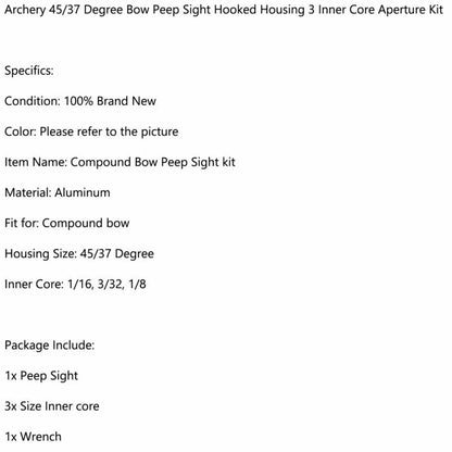 AT2 Degree Sight Lens Archery Bow Peep 45/37 Hooded Aperture