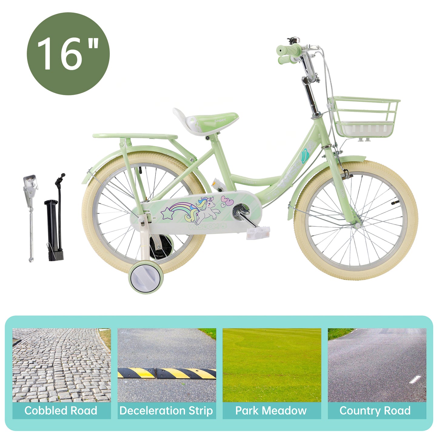 16"/18" Child Bicycle Girls Bike with auxiliary wheels & Rack & Basket