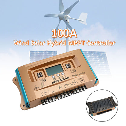 100A MPPT Wind Solar Hybrid Charge Controller, 12V 24V 36V 48V 60V Auto Regulator for Lead-Acid & Lithium Batteries