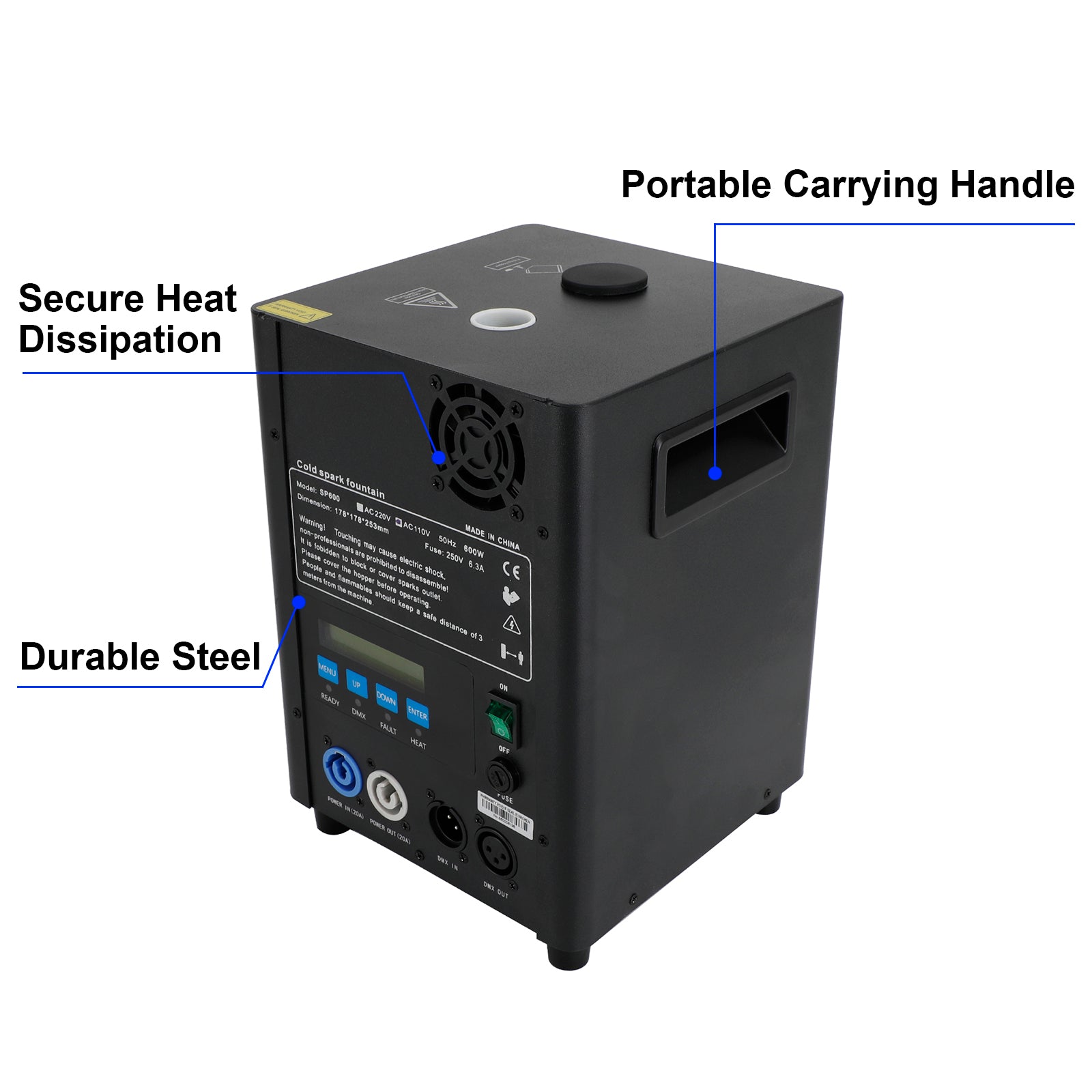 600W Electronic Cold Spark Machine – DMX Stage Firework Effect for Events, Low Noise Indoor Outdoor Party